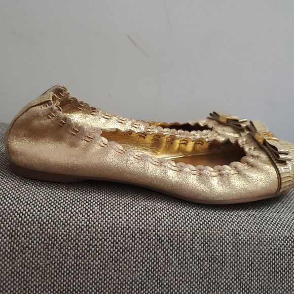 Tory Burch Romy Gold Ballet Flats Snakeskin Size 7 - Picture 1 of 8